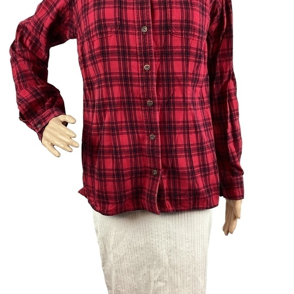 Duluth Trading Button Down Flannel Top Size S Red Plaid - Picture 3 of 6